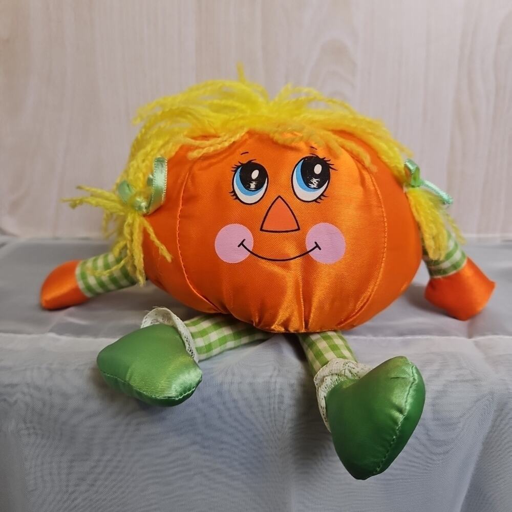 Vintage 1980's Grayhound Specialty Pumpkin Plush Doll Made in Korea Halloween